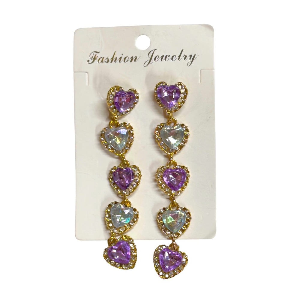 UNBRANDED RHINESTONE CRYSTAL Iridescent HEART Earrings - Picture 4 of 7
